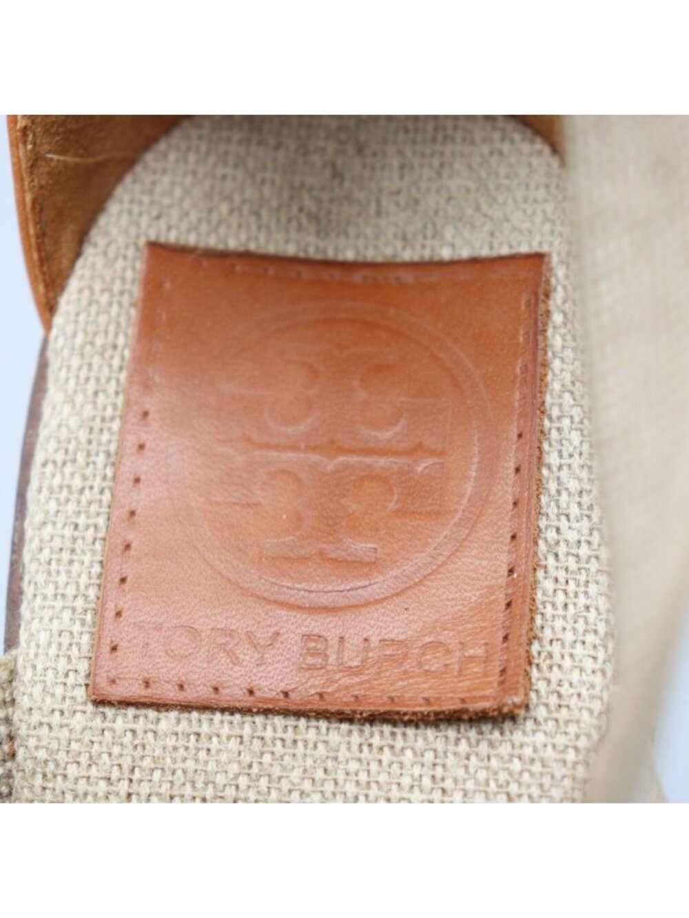 Tory Burch Frieda Platform Wedge Espadrille Sandals Beige Elastic Straps 9.5 B - Picture 15 of 16